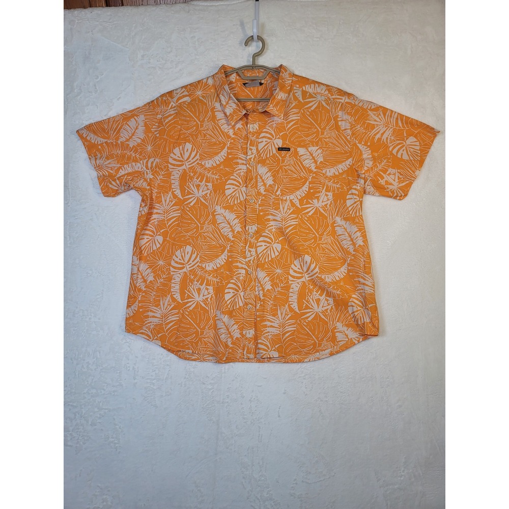 Columbia Orange Tropical Palm Leaf Short‎ Sleeve Vaca Resortwear Shirt Size 2XL